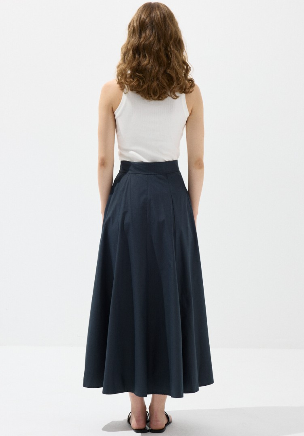 Navy Panelled Poplin Skirt