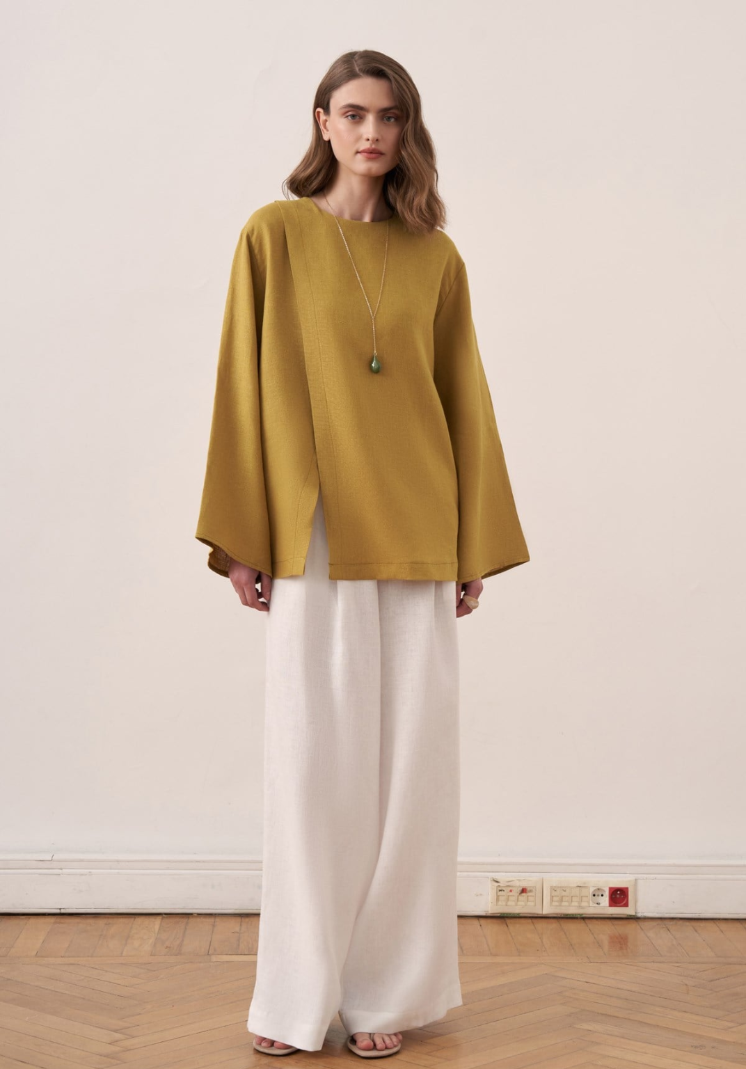 Aliza Belted Linen Blouse - Olive