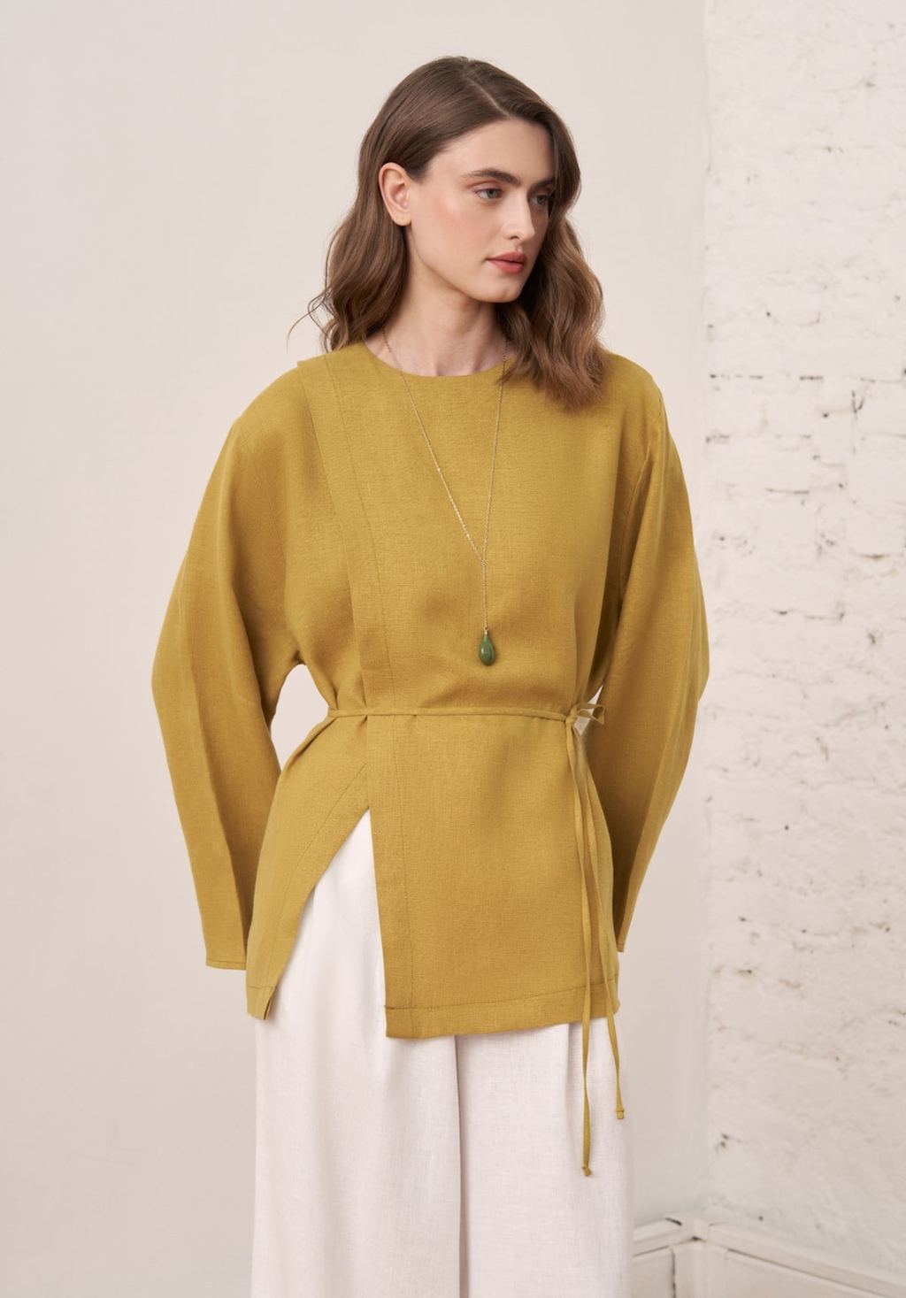 Aliza Belted Linen Blouse - Olive