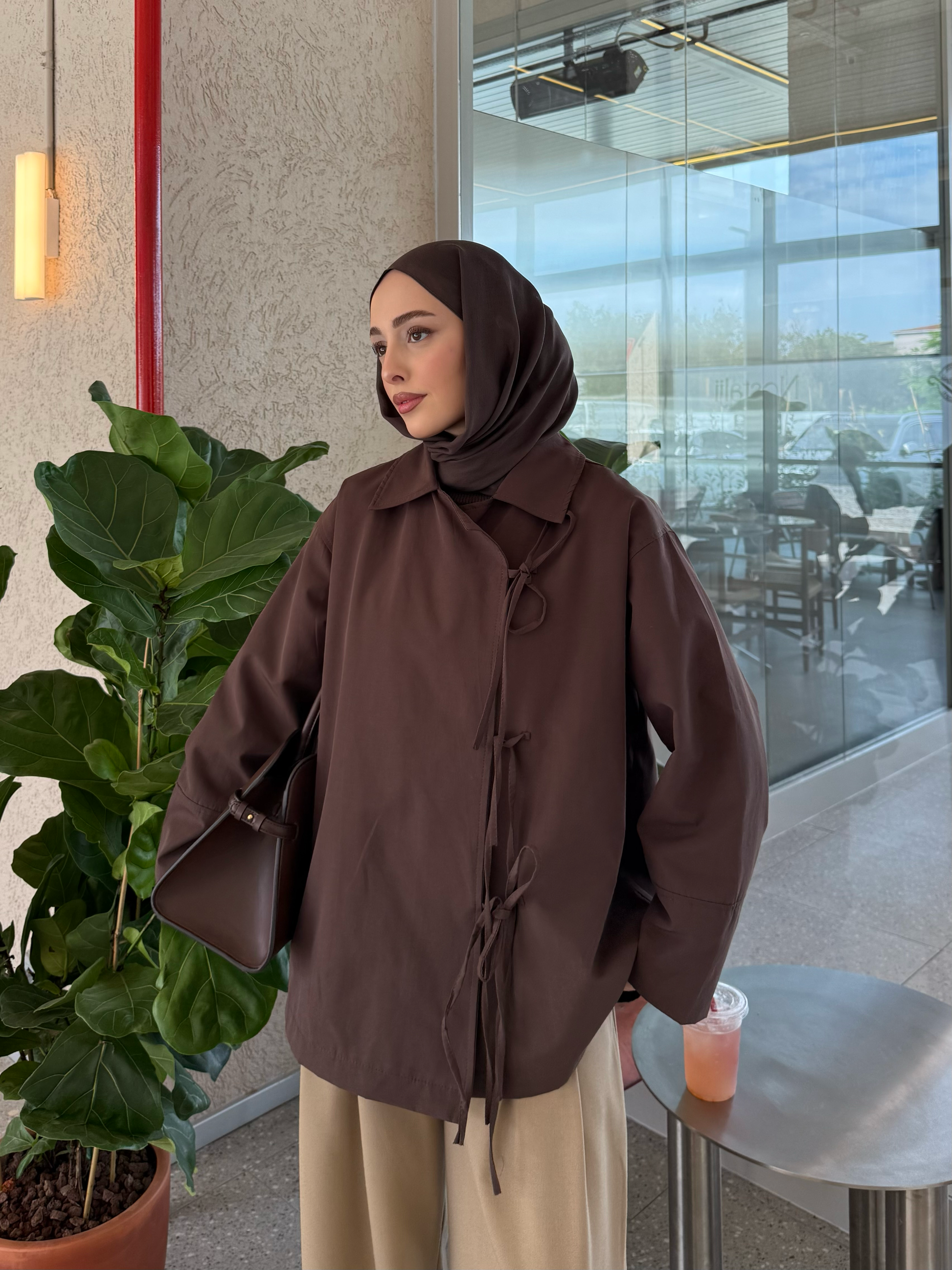Bow Tie Trench Coat – Brown