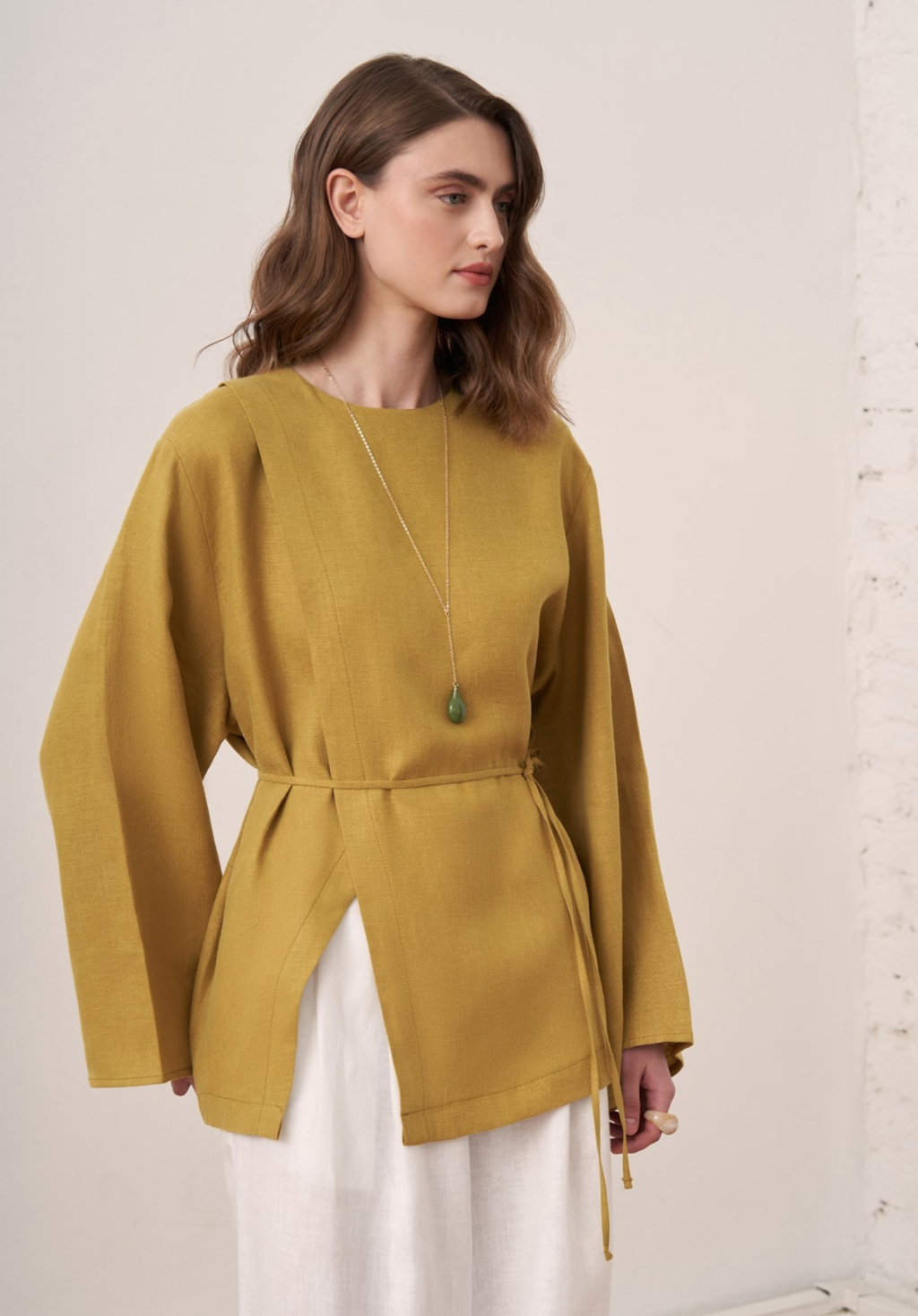 Aliza Belted Linen Blouse - Olive