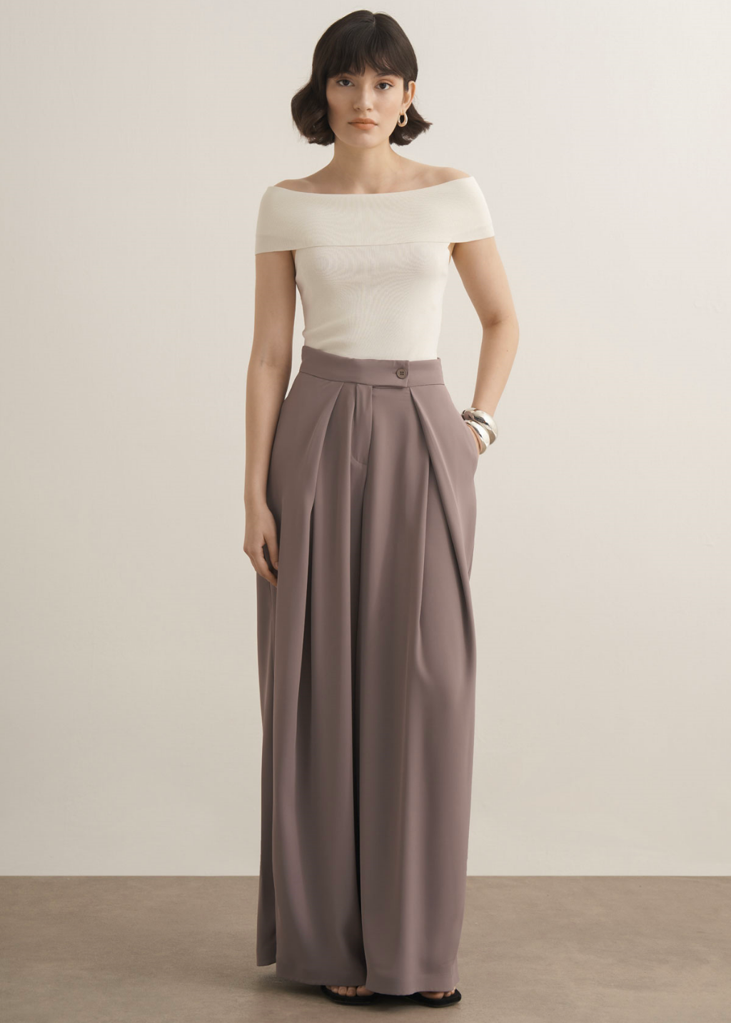 Lena Ruffled Wide Leg Trousers Mink