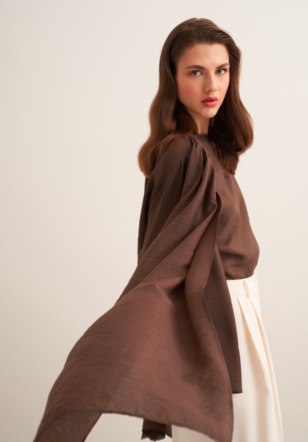 Novi Shawl Detail Blouse Brown