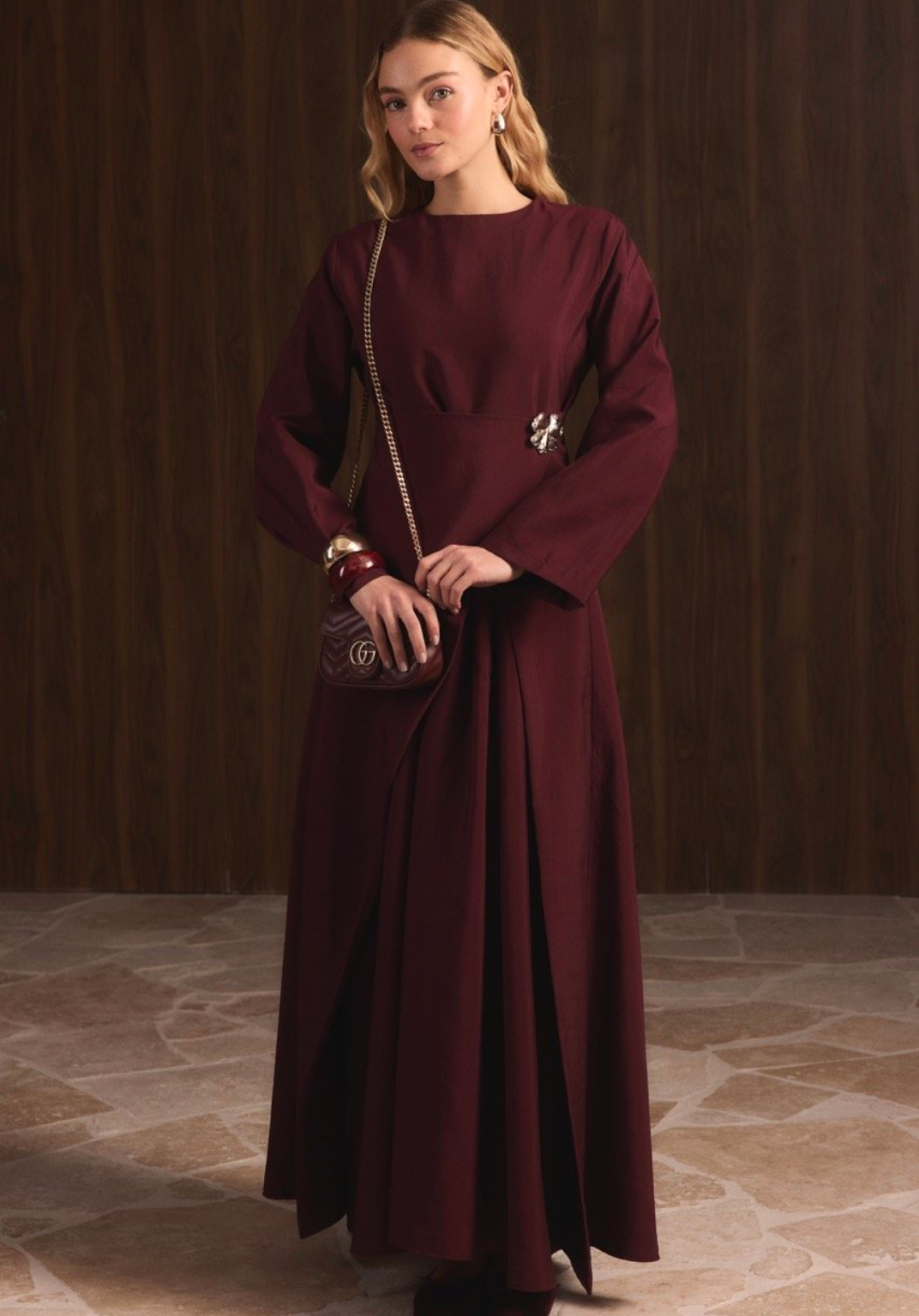 Zoya Brooch Maxi Dress Burgundy