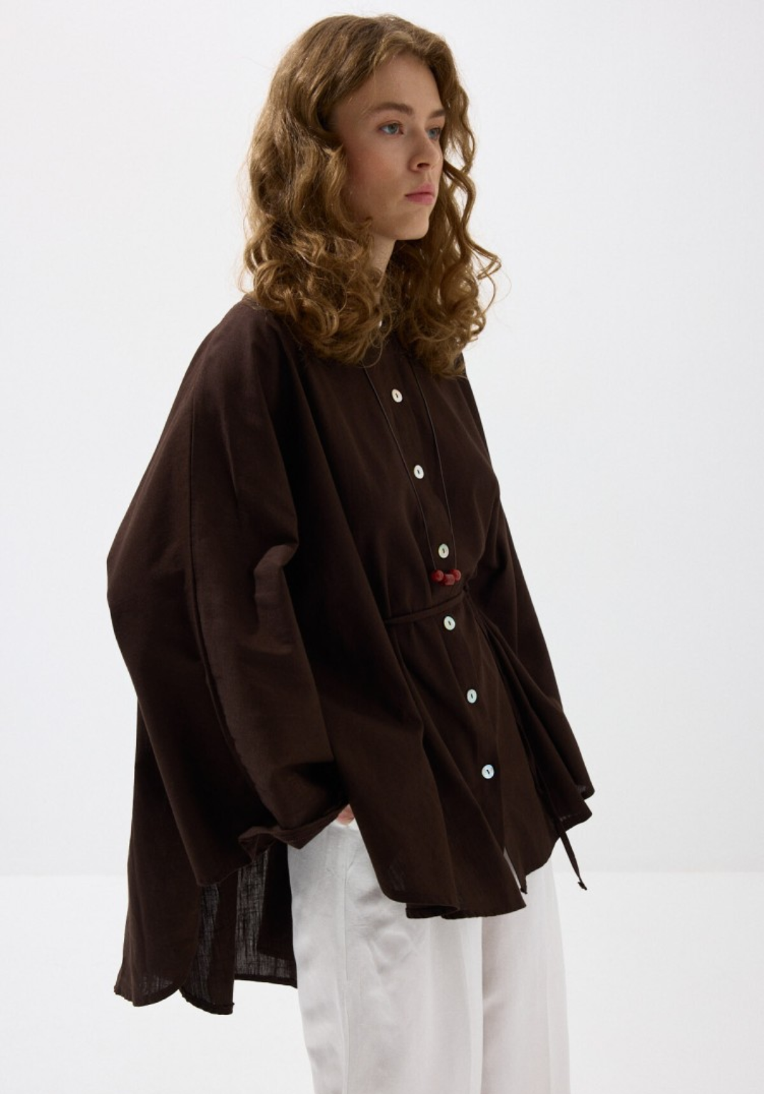 Brown Draped Cape-Style Oversized Shirt