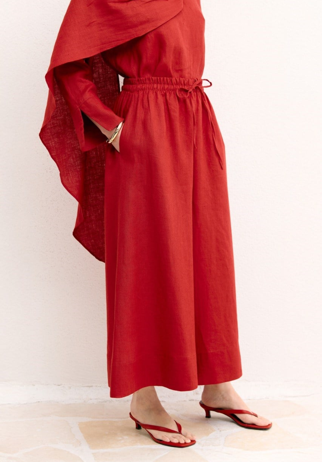 Hala Wide Leg Organic Linen Trousers – Red