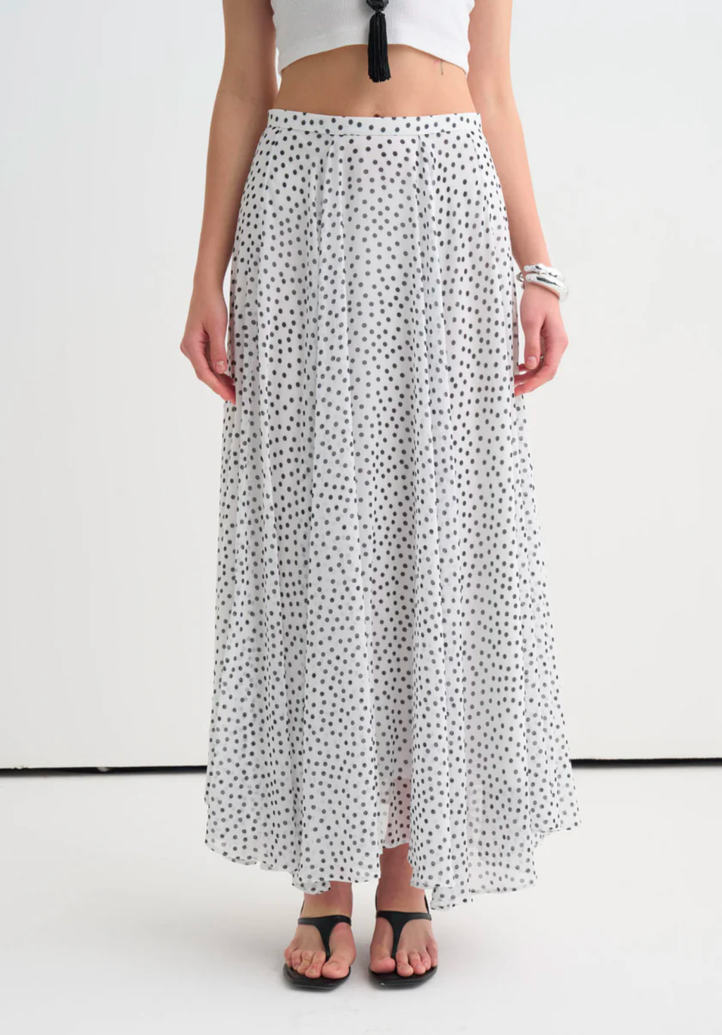 Polka Dot Chiffon Flared Skirt
