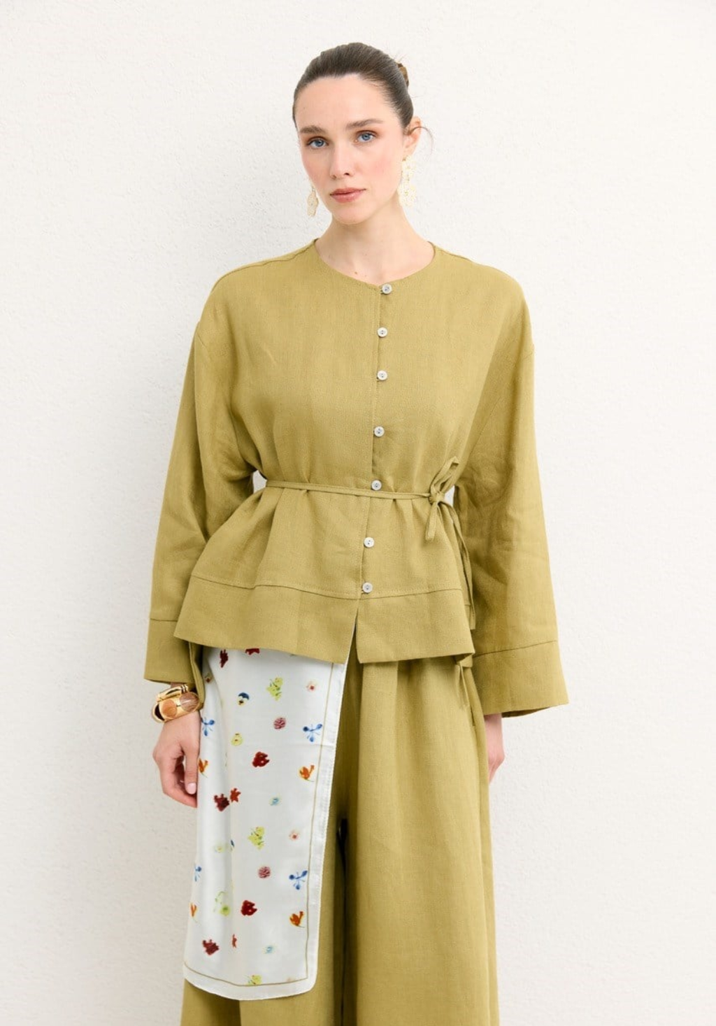 Hala Button Detail Organic Linen Shirt – Olive