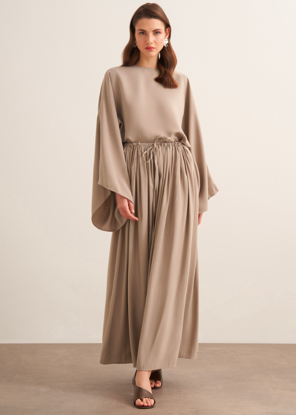 Nur Gathered Skirt Co-Ord - Beige