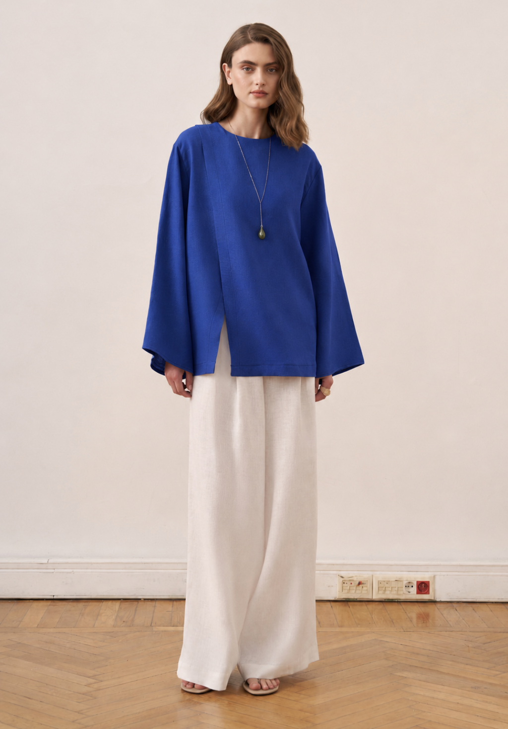 Aliza Belted Linen Blouse - Cobalt Blue
