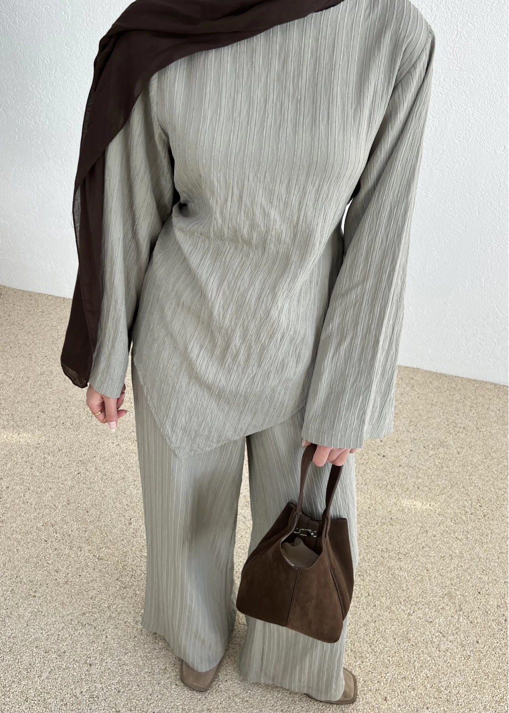 Asymmetric Striped Co-Ord Grey