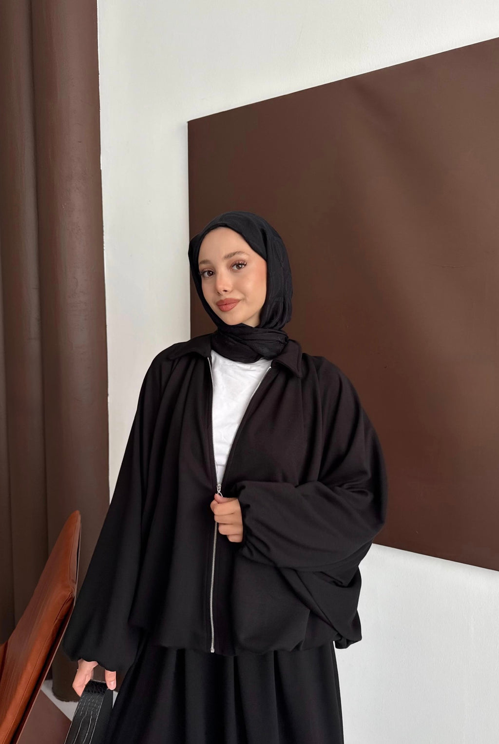 Oversized Modal Zipper Track Suit Set Black