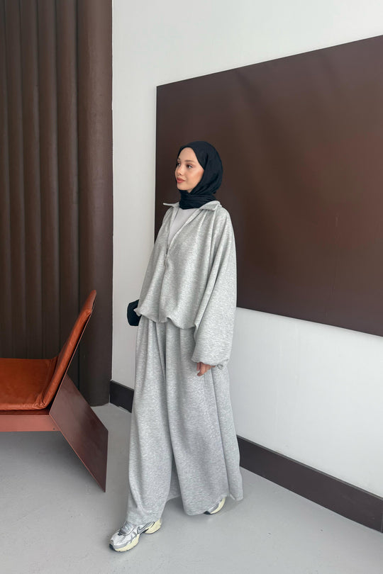 Oversized Modal Zipper Track Suit Set Grey