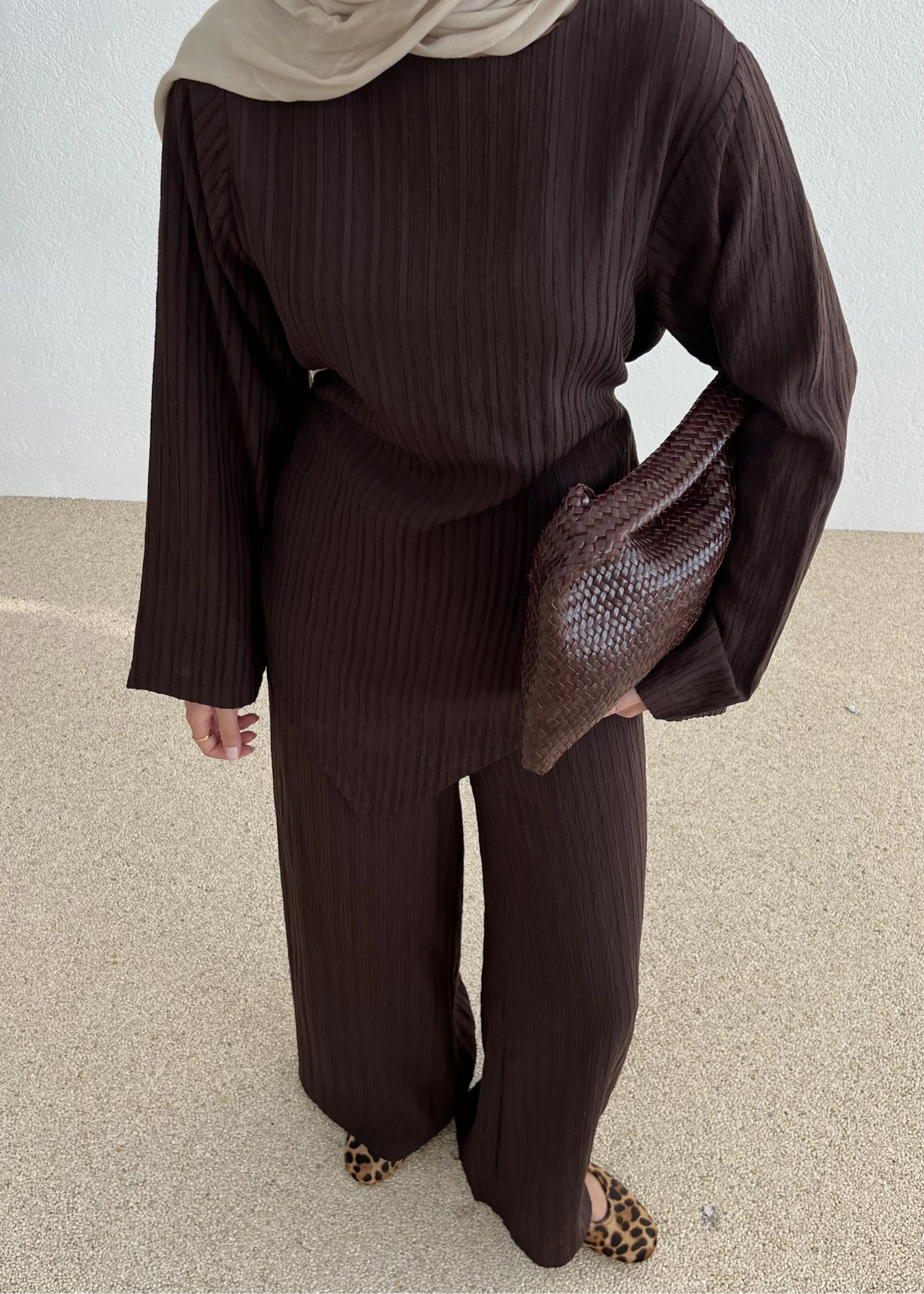 Asymmetric Striped Co-Ord Brown