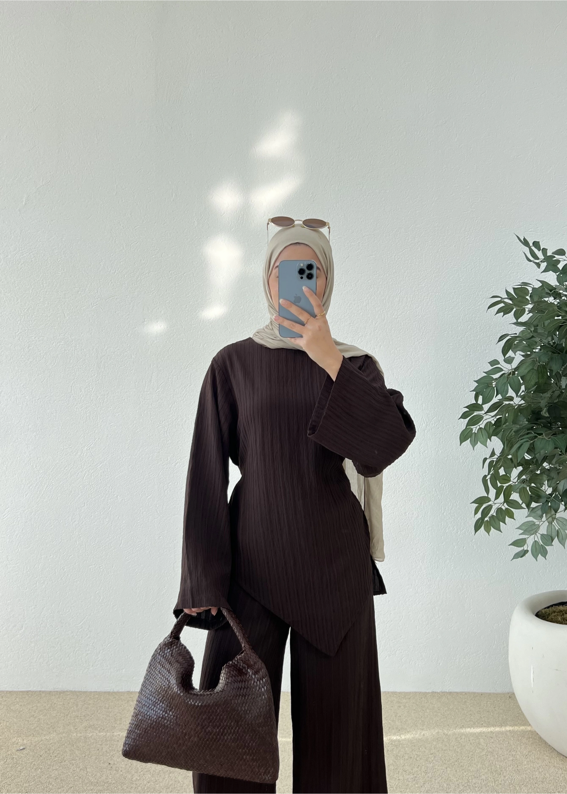 Asymmetric Striped Co-Ord Brown