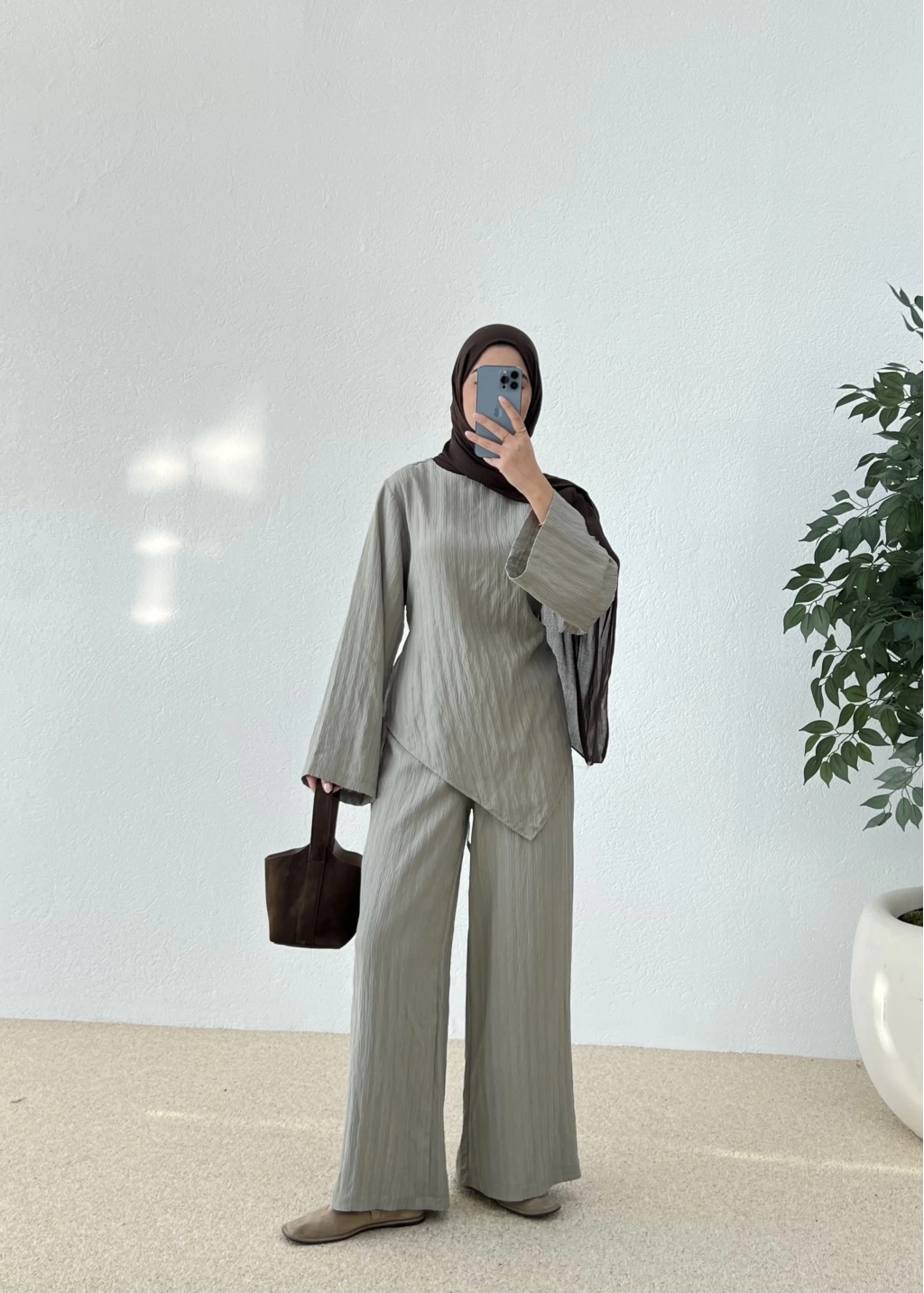 Asymmetric Striped Co-Ord Grey
