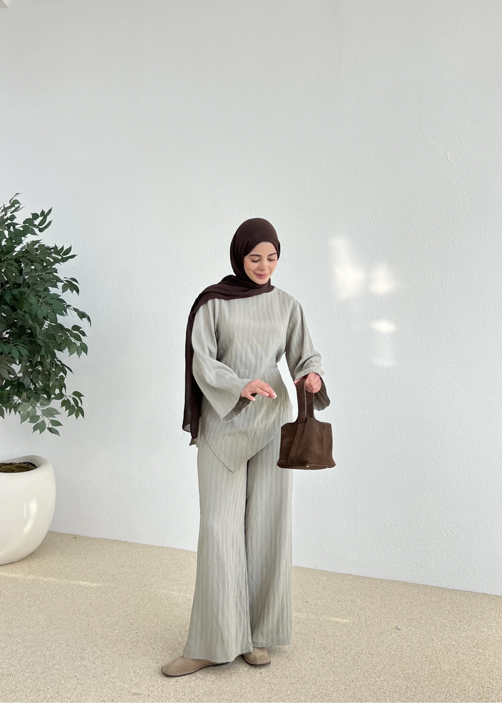 Asymmetric Striped Co-Ord Grey