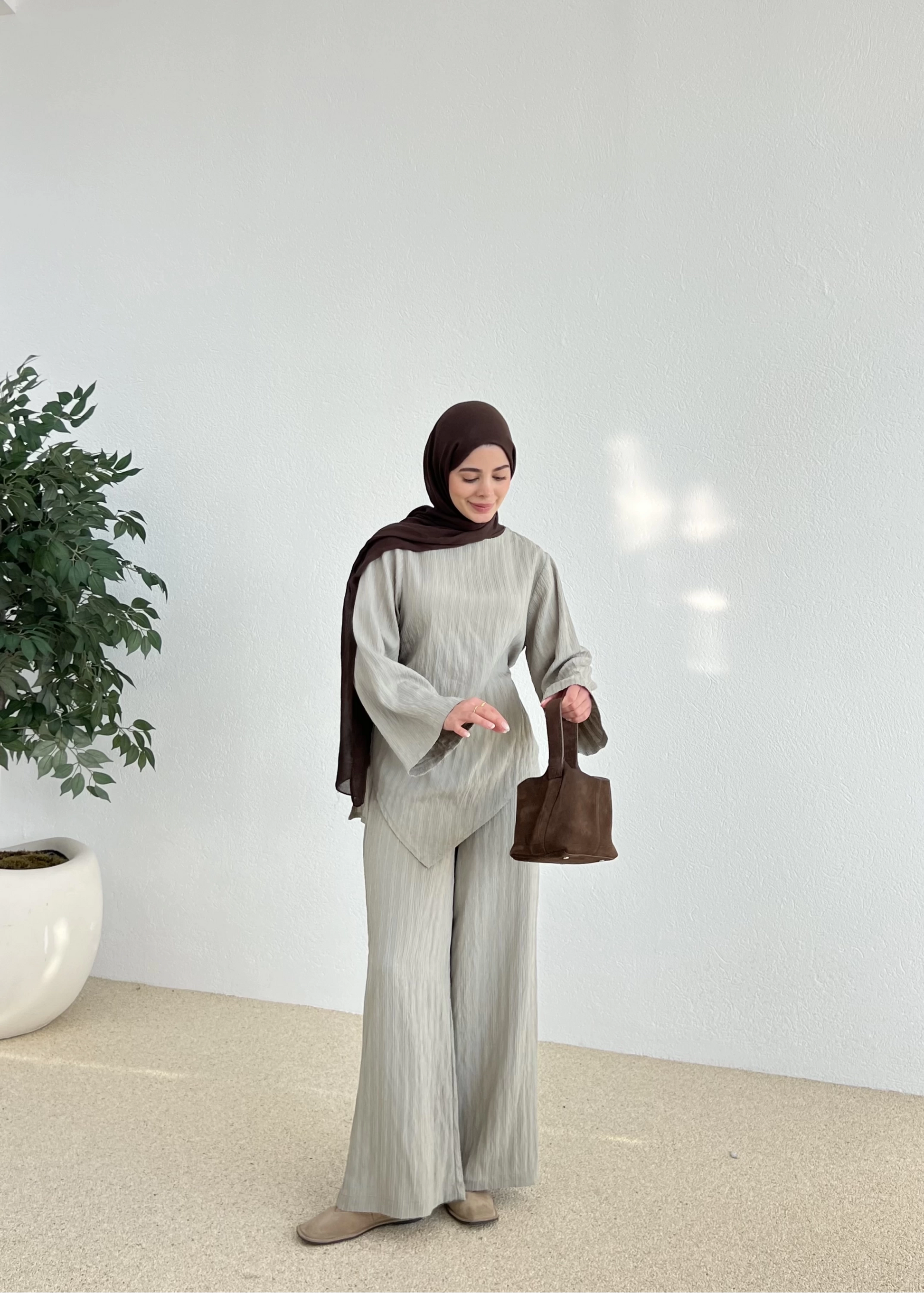 Asymmetric Striped Co-Ord Grey