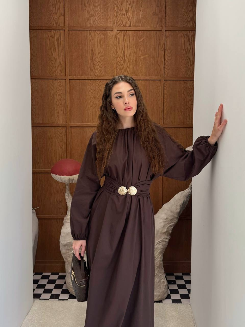 Viola Wide-Belted Buckled Dress Brown