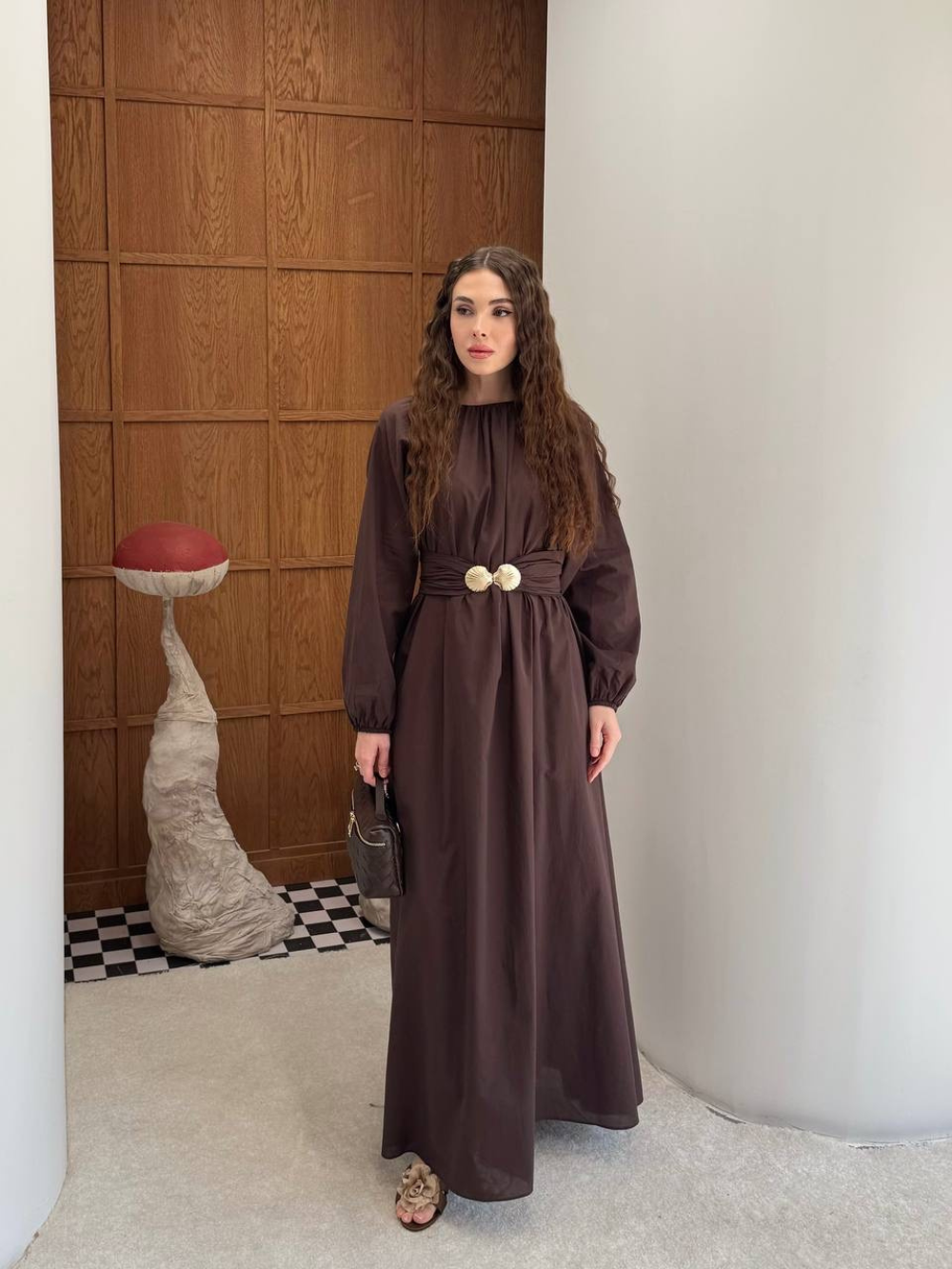 Viola Wide-Belted Buckled Dress Brown