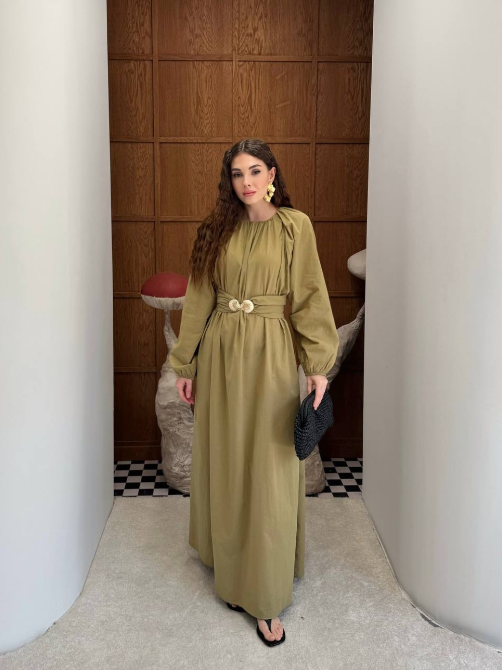 Viola Wide-Belted Buckled Dress Olive