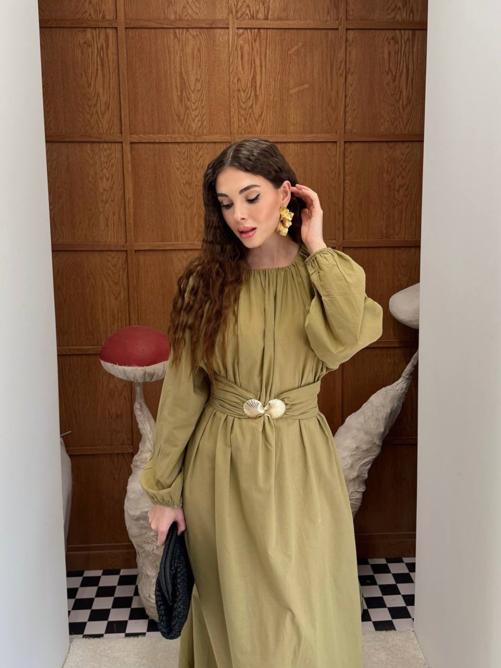 Viola Wide-Belted Buckled Dress Olive