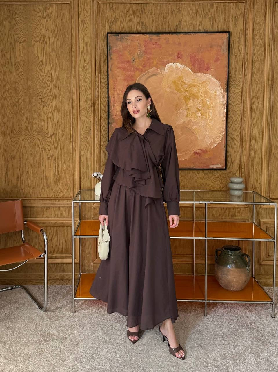 Nora Ruffled Skirt Co-Ord Brown