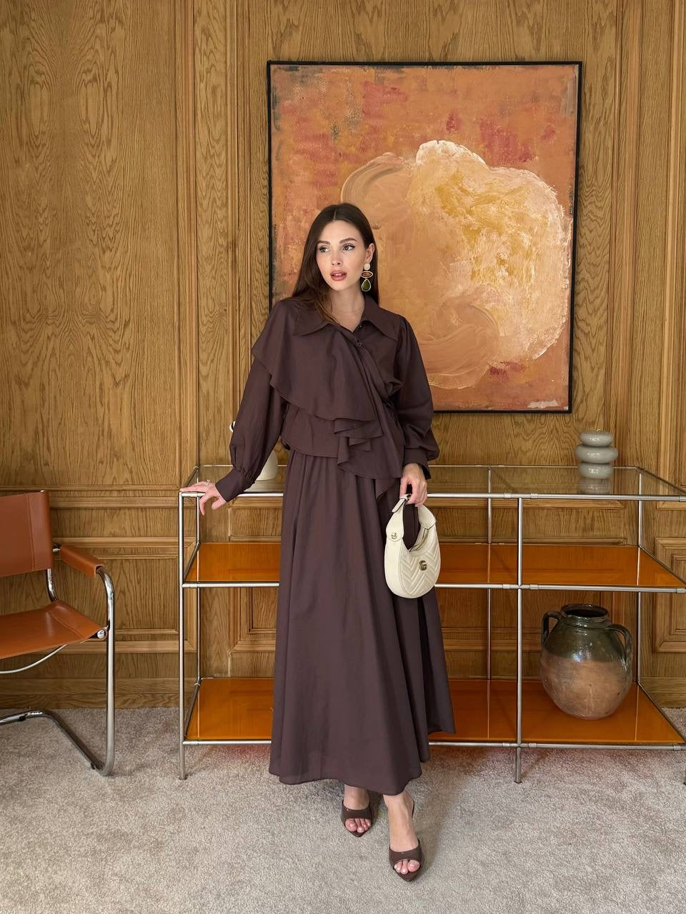 Nora Ruffled Skirt Co-Ord Brown