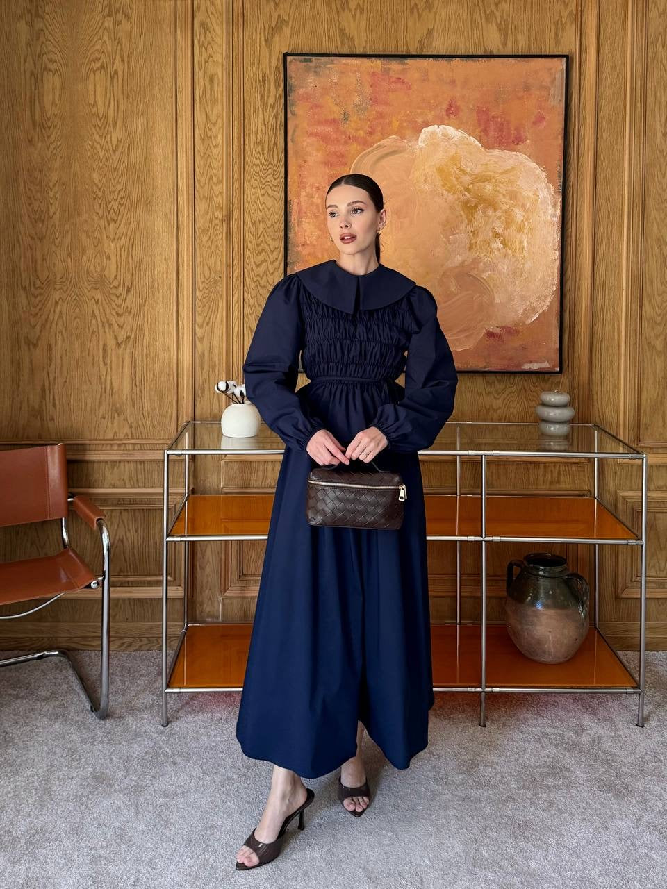 Sera Elastic Wide-Neck Skirt Co-Ord - Navy