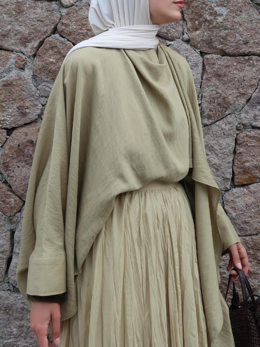 Defna Crush Pleated Skirt Olive Green