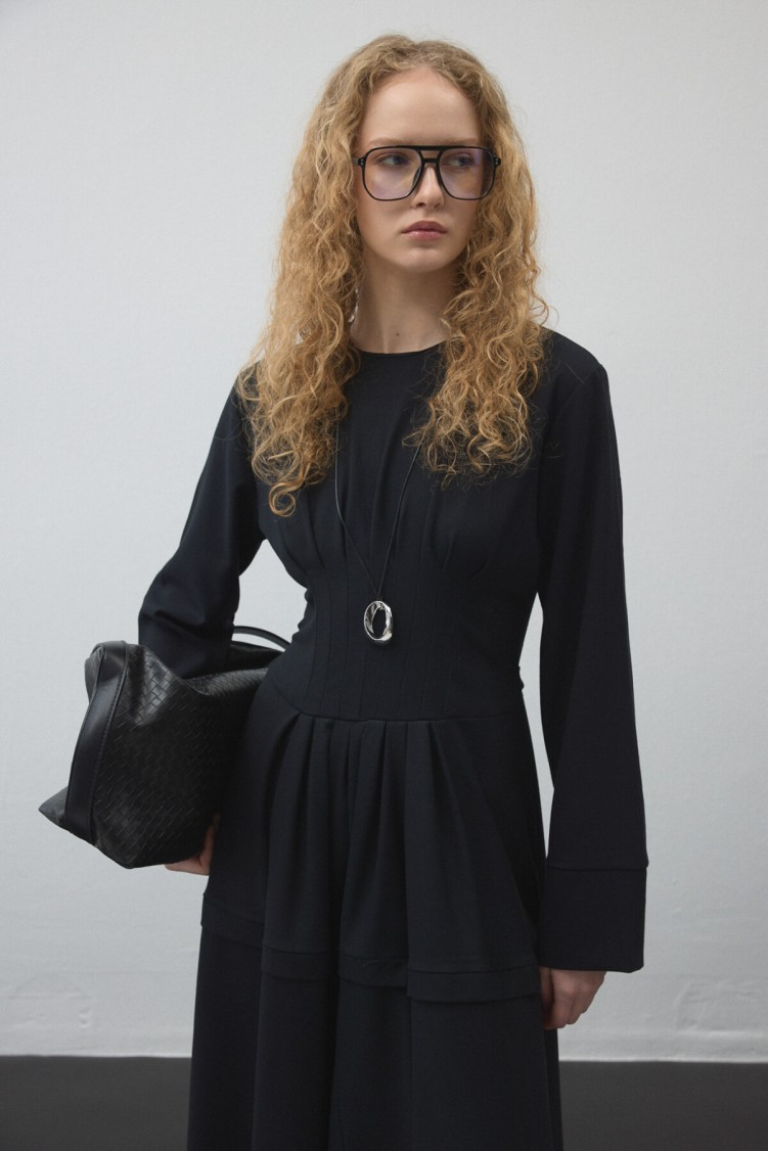 Dark Navy Pleated - Waist Dress