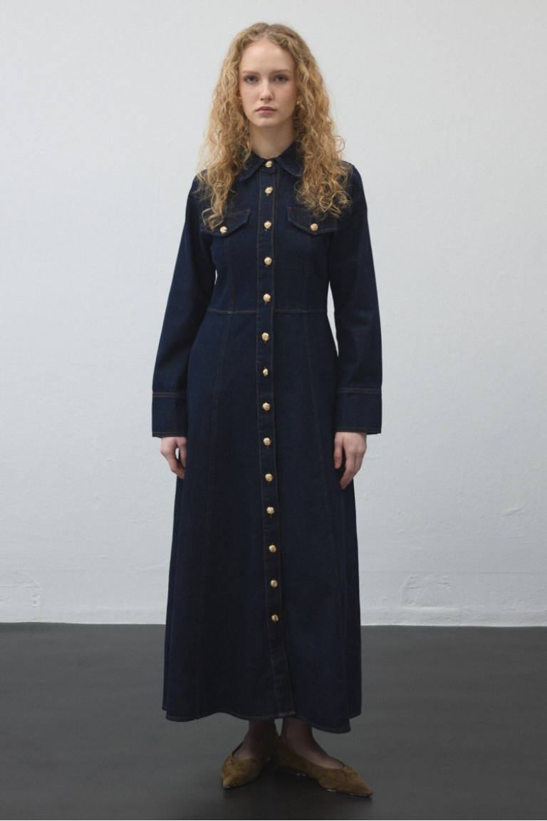 Denim Dress with Stitch Detailing