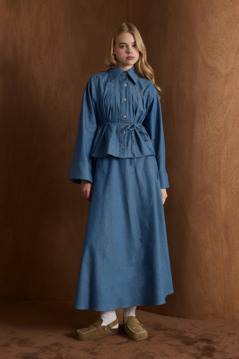 Naila Pleated Denim Skirt Co-Ord - Blue