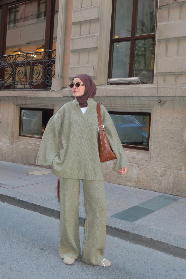 Polo Collar Knit Trouser Co-ord Khaki