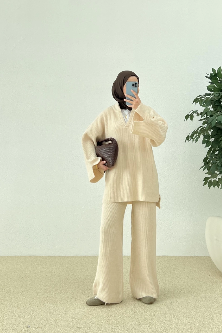 Polo Collar Knit Trouser Co-ord Off-White