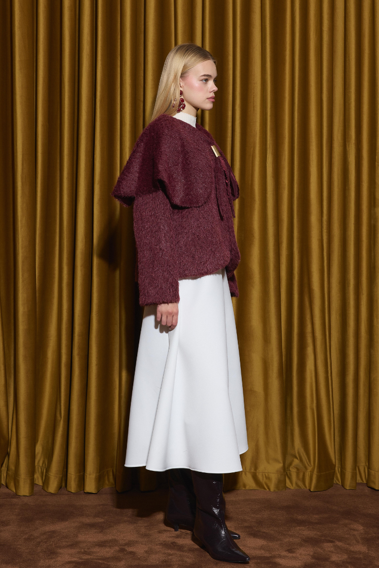 Seraphine Wide Collar Short Fur - Burgundy