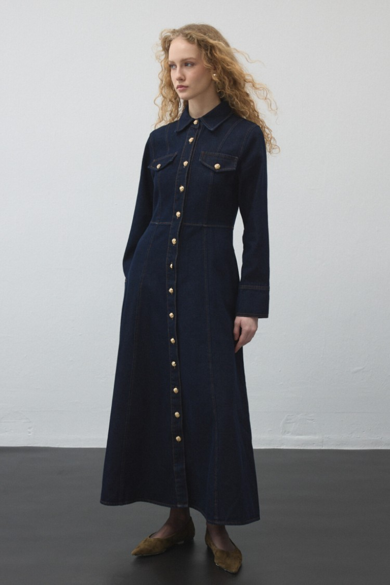 Denim Dress with Stitch Detailing