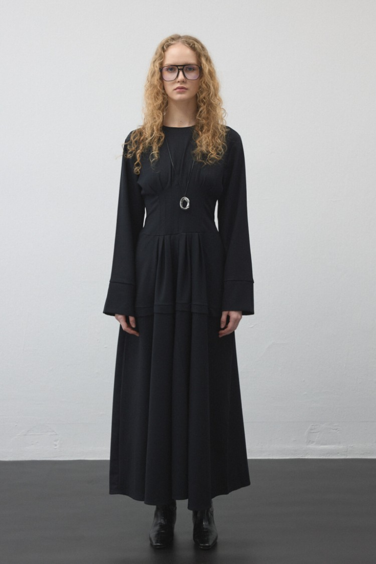 Dark Navy Pleated - Waist Dress