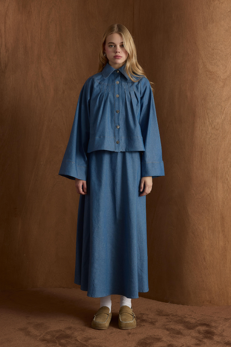 Naila Pleated Denim Skirt Co-Ord - Blue