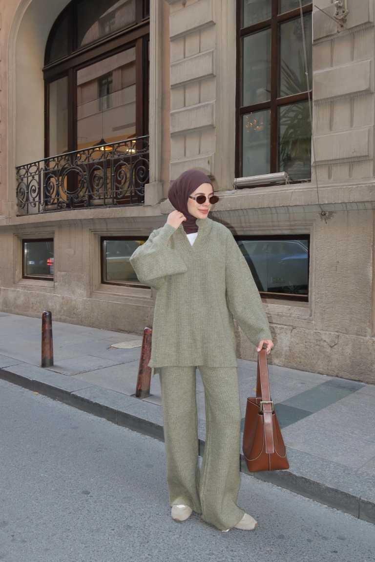 Polo Collar Knit Trouser Co-ord Khaki