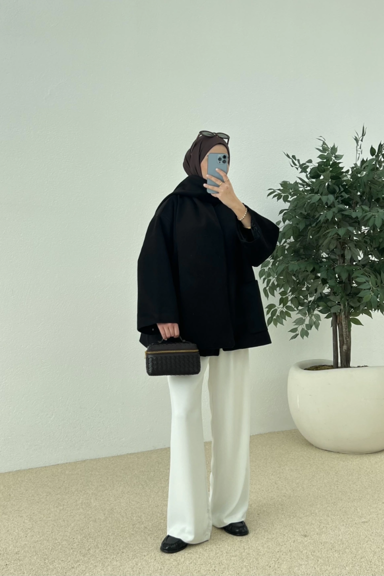 Scarf-Detail Coat Black