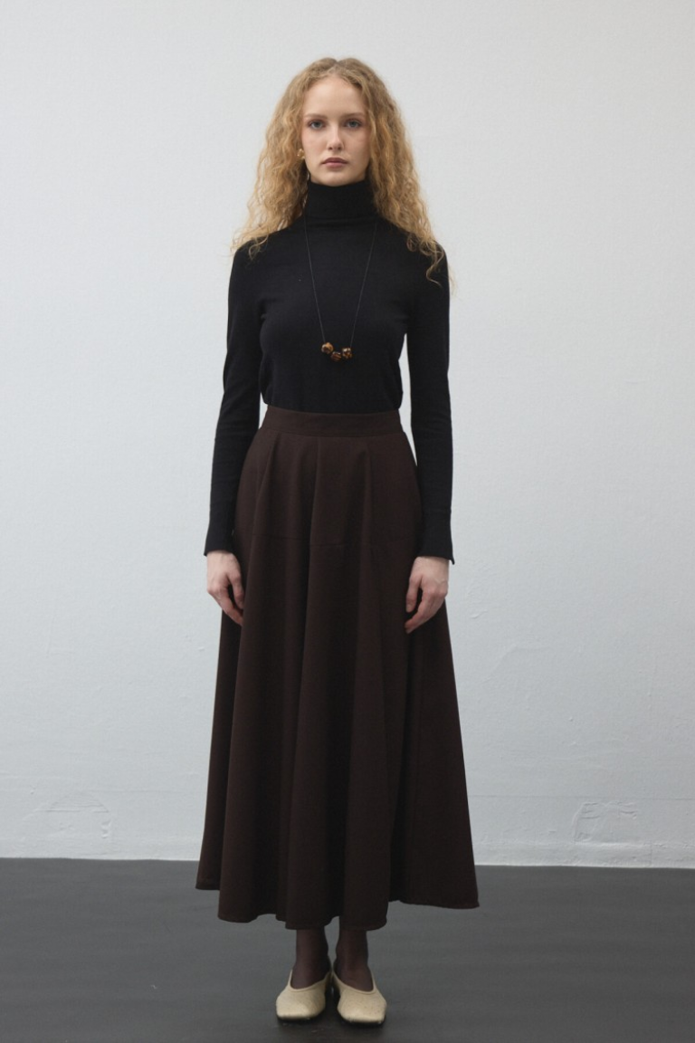 Brown Flared Circle Skirt