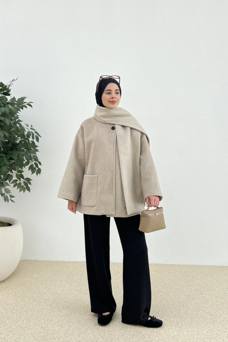 Scarf-Detail Coat Mink