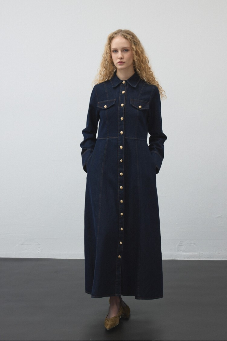 Denim Dress with Stitch Detailing