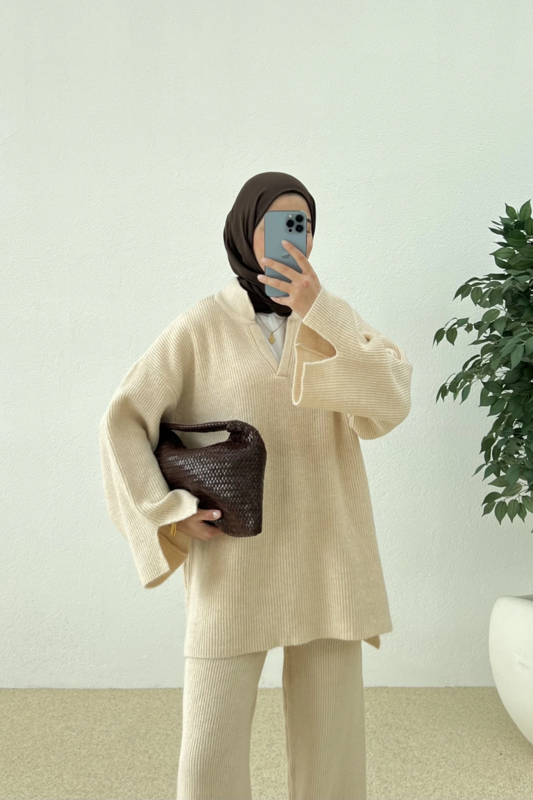 Polo Collar Knit Trouser Co-ord Off-White