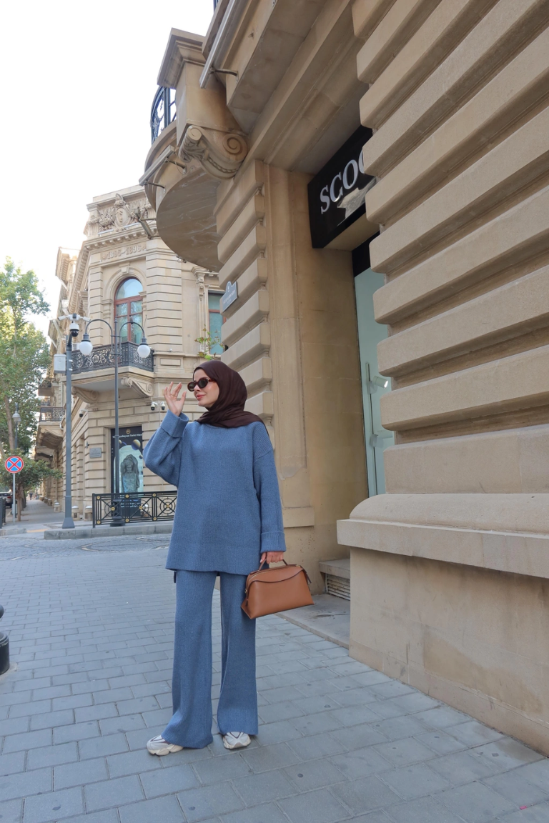 Basic Knit Trouser Co-ord Blue