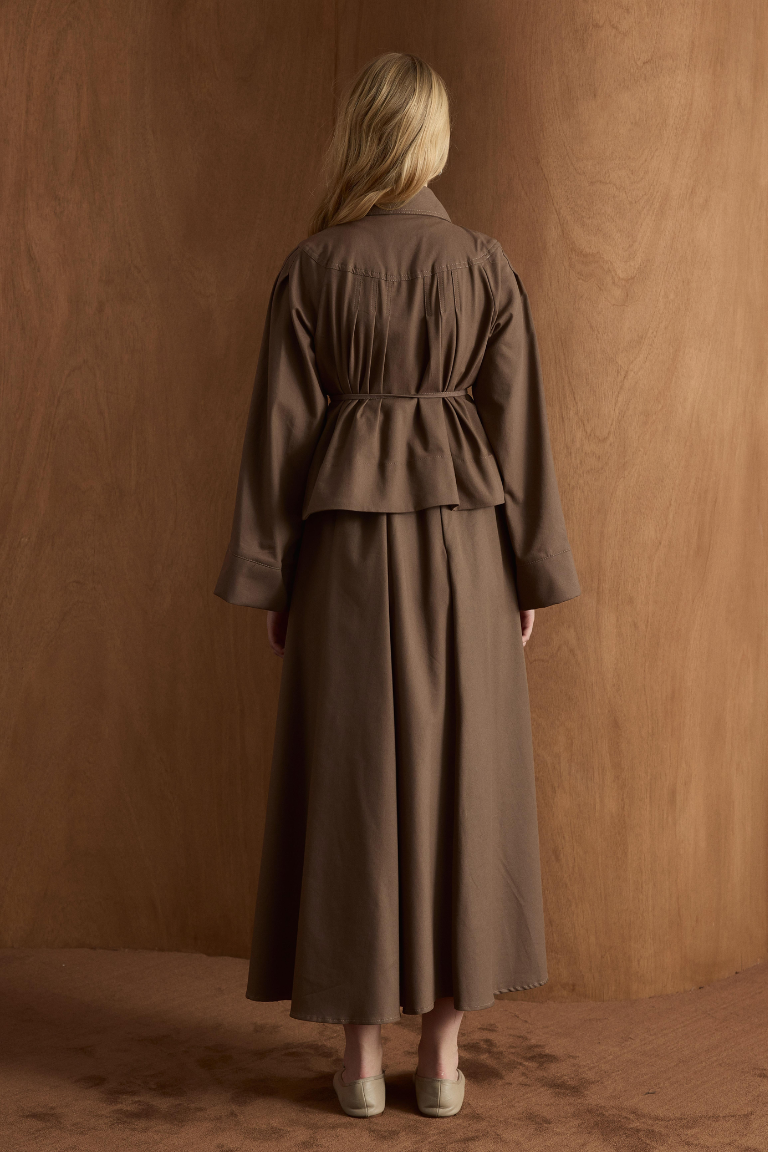 Naila Pleated Denim Skirt Co-Ord - Brown