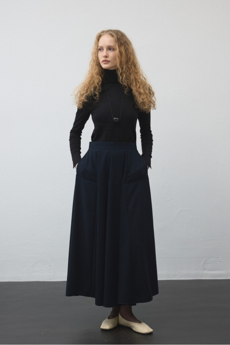Navy Blue Flared Circle Skirt