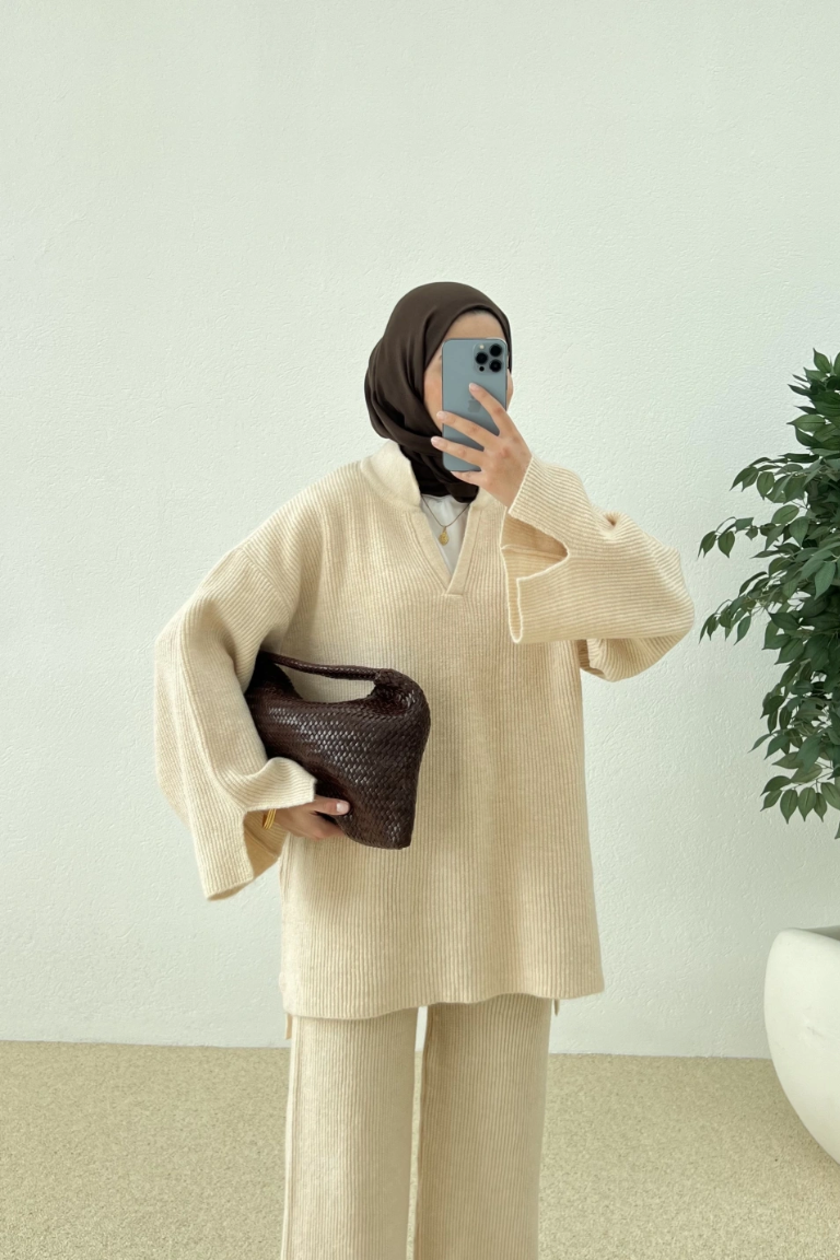 Polo Collar Knit Trouser Co-ord Off-White