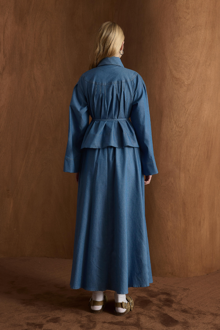 Naila Pleated Denim Skirt Co-Ord - Blue